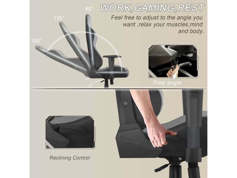  Chaise de bureau ergonomique pivotante inclinable 90° à 155° - lpospi - appui-tête, soutien lombaire, tissu gris clair  - Conforama E
