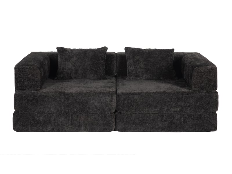  Canapé convertible 200 cm, canapé-lit modulable au sol en tissu chenille, sans montage, 2 places, noir  - Conforama A