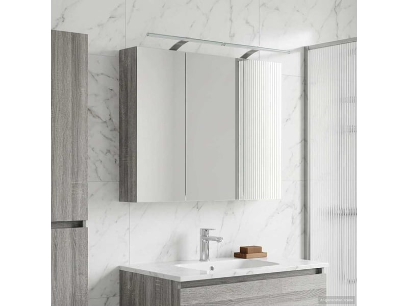  Armoire miroir salle de bain, meuble de rangement gris sonoma 100x14.5x70 cm  - Conforama B