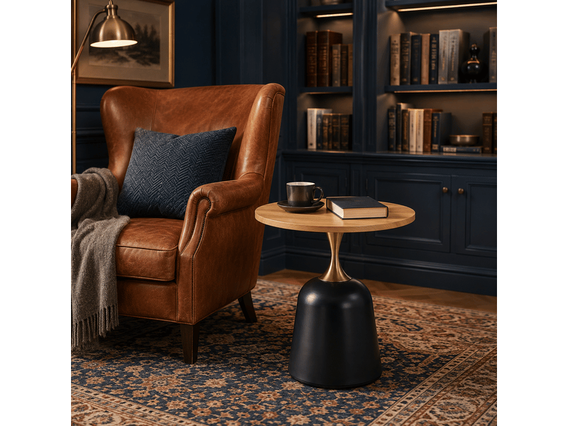  Table d'appoint ronde ø 60 cm, plateau mélaminé et structure métallique aspect bois  - Conforama E