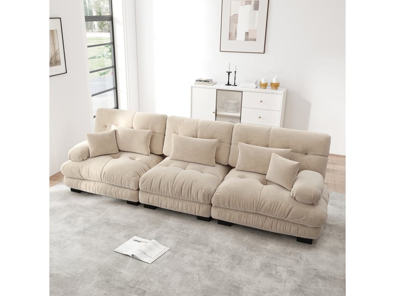  Canapé d'angle, canapé convertible, 3 places, assise profonde, marron clair, en chenille  - Conforama R
