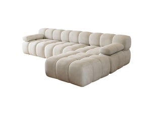 Canapé d'angle fixe 4 places en tissu blanc 300 cm, lignes arrondies et mousse confortable pour le salon