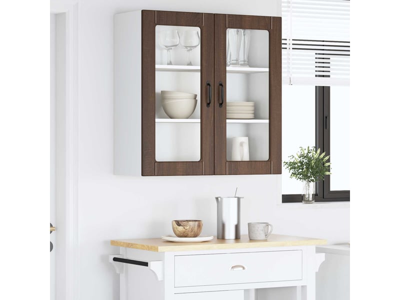 Meuble mural de cuisine, cabinet en verre mural chêne brun 80x31x80cm shl9325 - Conforama D