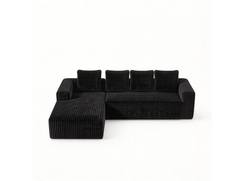  Canapé modulable 4 places noir en velours côtelé doux, sans montage  - Conforama A
