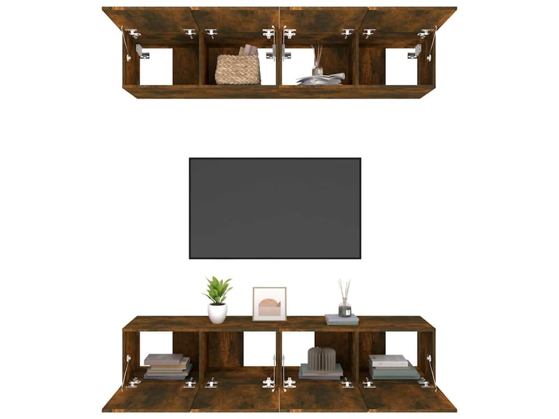  Lot de 4 meuble tv bas salon chêne fumé 80x30x30 cm bois d'ingénierie  - Conforama E