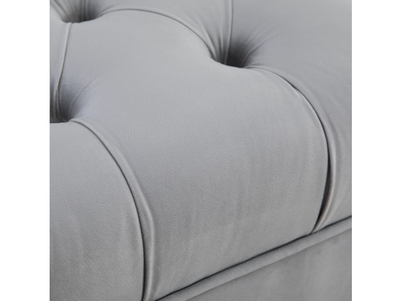  Banc de lit en velours 118x45x42 cm gris clair, assise capitonnée et pieds métalliques dorés pour chambre et entrée  - Conforama D
