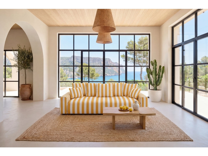  Oli - canapé droit convertible tissu rayé jaune  - Conforama B