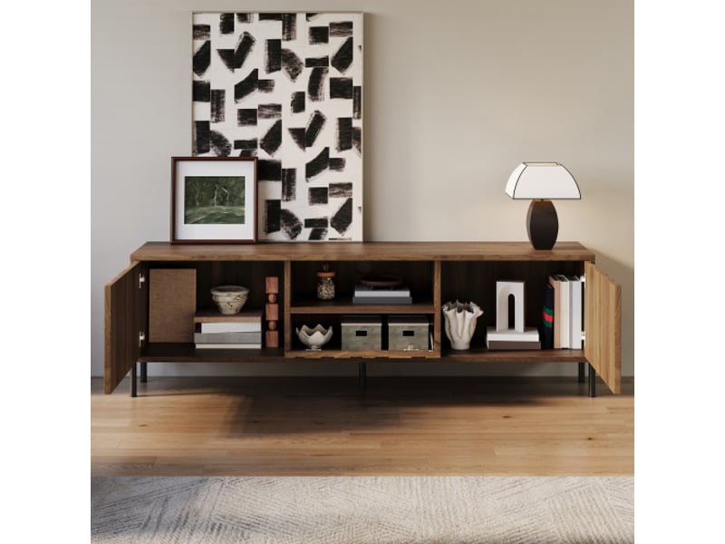 Meuble tv 160x35x46 cm - meuble bas avec 3 portes, espace de rangement, design moderne pour salon - Conforama B