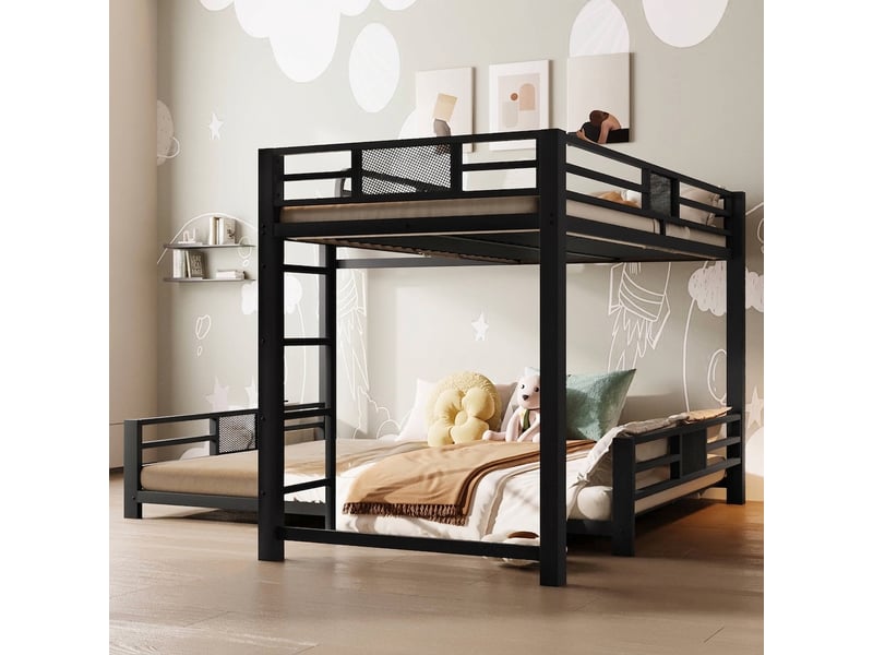 Lit superposé en l 90x200 140x200 métal robuste noir  - Conforama D