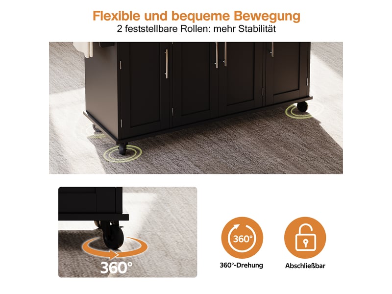 Îlot de cuisine mobile - 120×45 cm - extensible jusqu'à 70 cm - tiroir à couverts caché - étagères réglables 136x70x92cm - Conforama C