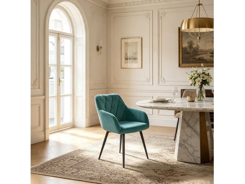  Chaise de salle à manger avec accoudoirs en velours bleu sarcelle evryae  - Conforama D
