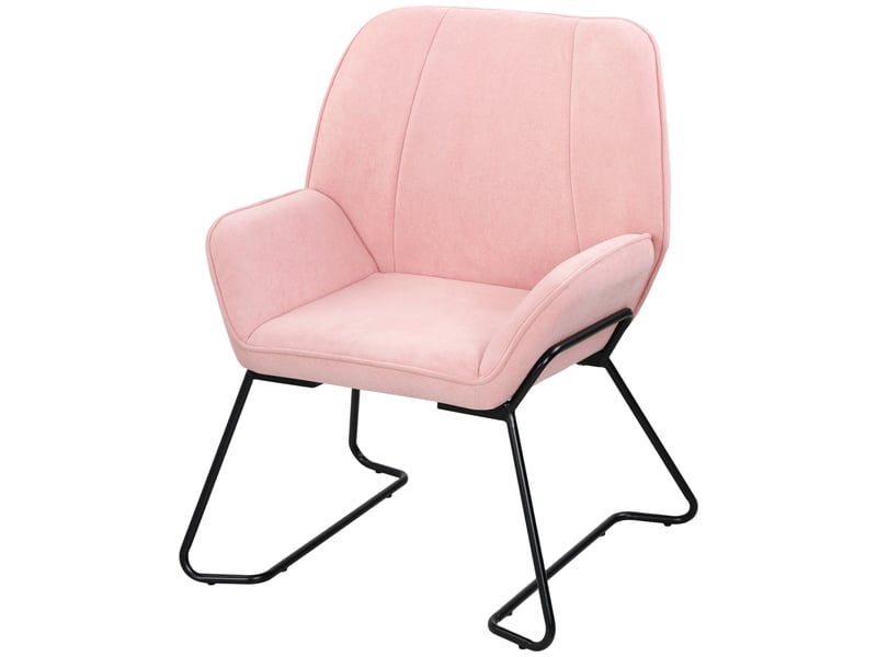  Fauteuil de salon avec large assise rembourrée en velours, pieds en métal, rose  - Conforama B