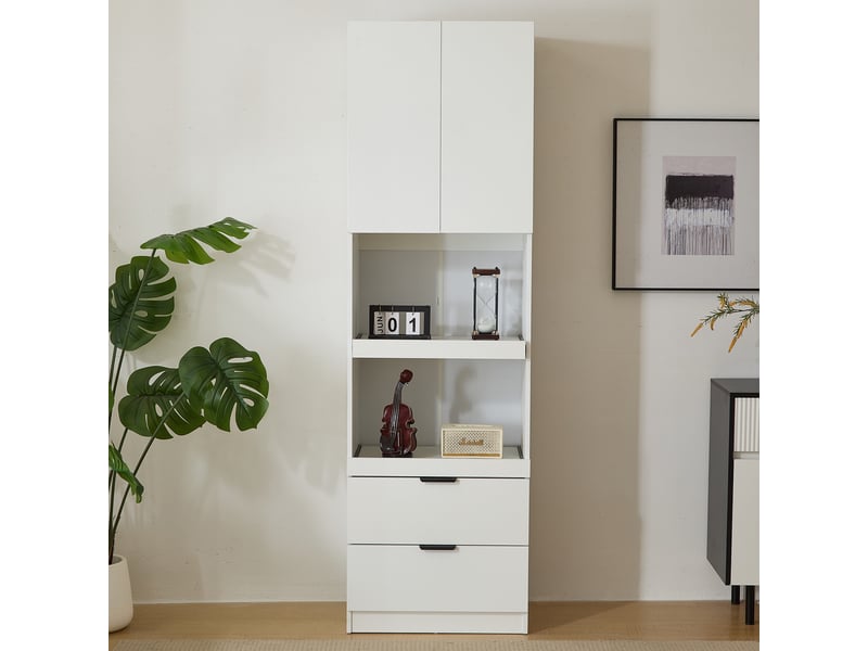  Buffet de cuisine - 59.5x45x200 cm - meuble de rangement haute avec portes, tiroirs, tablettes et anti-basculement - blanc  - Conforama B
