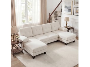 Canapé d'angle panoramique fixe MAISENTIEL  4 places Tissu Beige