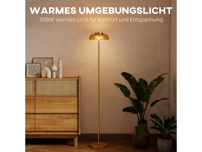  Lampadaire led,25x25x134 cm,meulva,avec interrupteur à pied,métal et verre,coloris laiton antique  - Conforama D