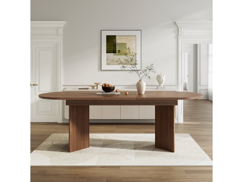  Table à manger extensible 160200x90 cm, 6-8 personnes, angles arrondis, plateau épais, style moderne - noyer  - Conforama C