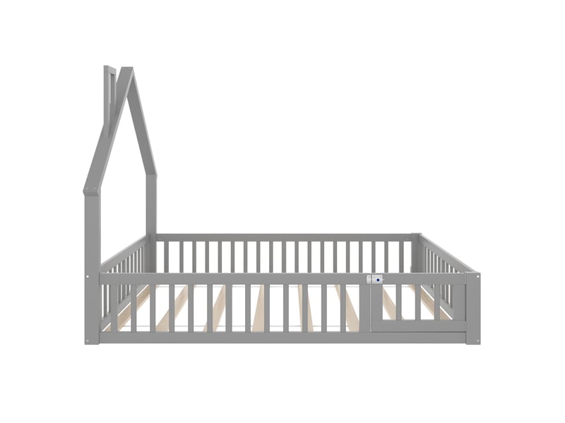  Lit enfant 140x190 cm en pin massif gris avec sommier inclus, design cabane cheminée moderne  - Conforama C