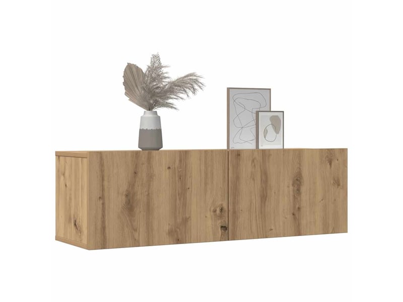  Lot de 2 meuble tv mural, meuble tv suspendu chêne artisanal 100x30x30 cm  - Conforama C