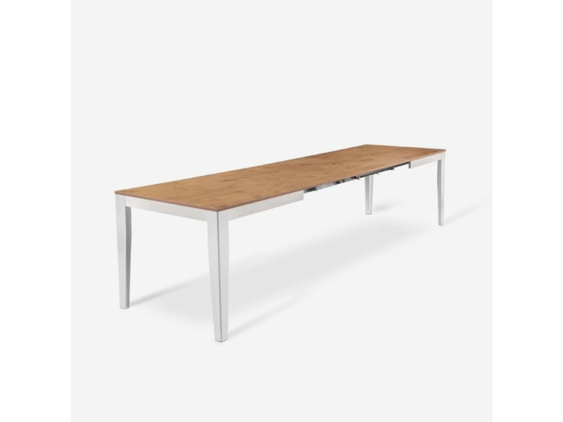  Table extensible en mélaminé avec piètement blanc 130290x80 moon - chêne  - Conforama C