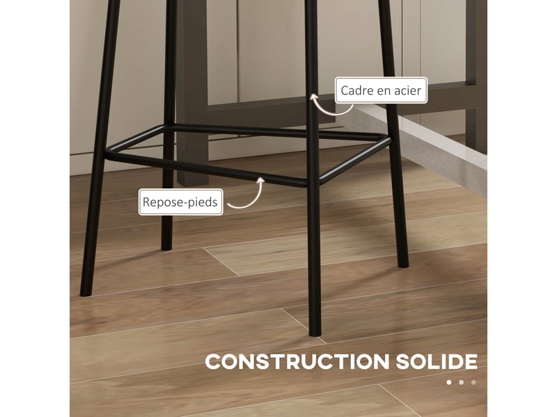  Lot de 2 tabourets de bar chaises hautes chaises de cuisine avec repose-pieds et dossier en tissu de lin et acier  - Conforama R