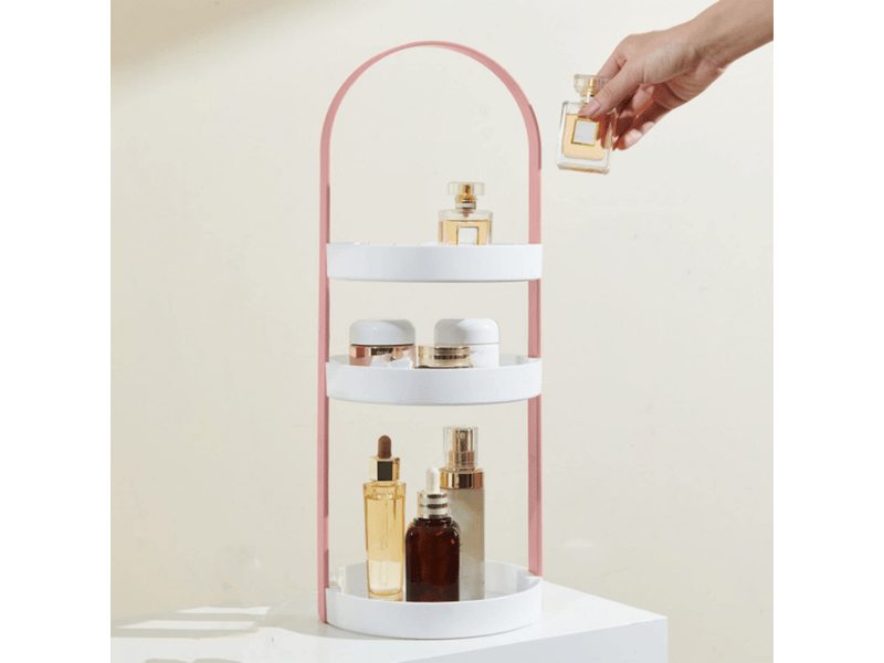 Étagère de rangement ronde à 3 niveaux avec poignée intégrée étagère de rangement ronde à 3 niveaux pour salle de bain (roseate) - Conforama B