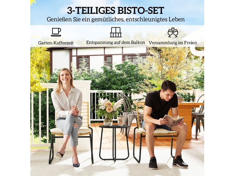 Salon de jardin 3 pièces en rotin 56x67x78 cm – beige – 2 fauteuils empilables et table ronde noire - Conforama D