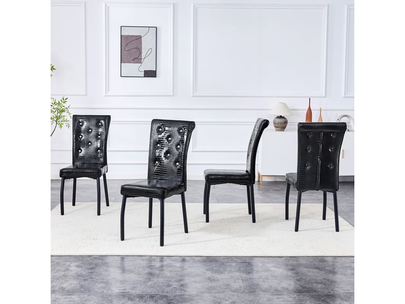  Lot de 4 chaises de salle à manger,61,5x42x101 cm,motif crocodile,pvc,noir  - Conforama D