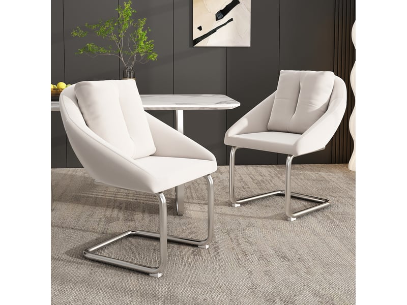  Lot de 2 chaises de salle à manger en velours beige avec coussin  - Conforama B