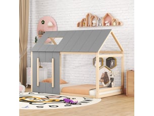 Lit cabane 90x200 cm <strong>HAVRYA</strong>  <strong></strong> coloris gris