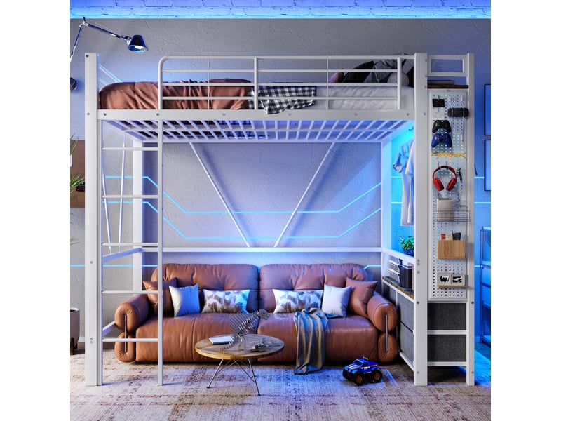  Lit mezzanine 90x200cm coloris blanc led métal lit enfant blanc - Conforama B