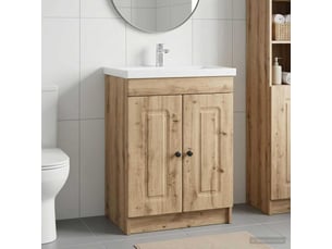 Armoire sous évier de salle de bain, meuble de rangement chêne artisanal shl8024