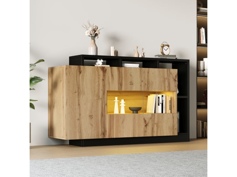  Buffet 3 porte(s) 0 tiroir(s) - 140 cm naturel led mdf buffet naturel - Conforama D
