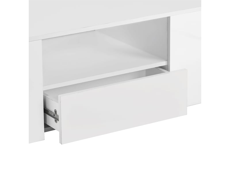 Table basse led avec 2 tiroirs et 2 étagères, table salon 95x53x37 cm en bois, blanc  - Conforama E