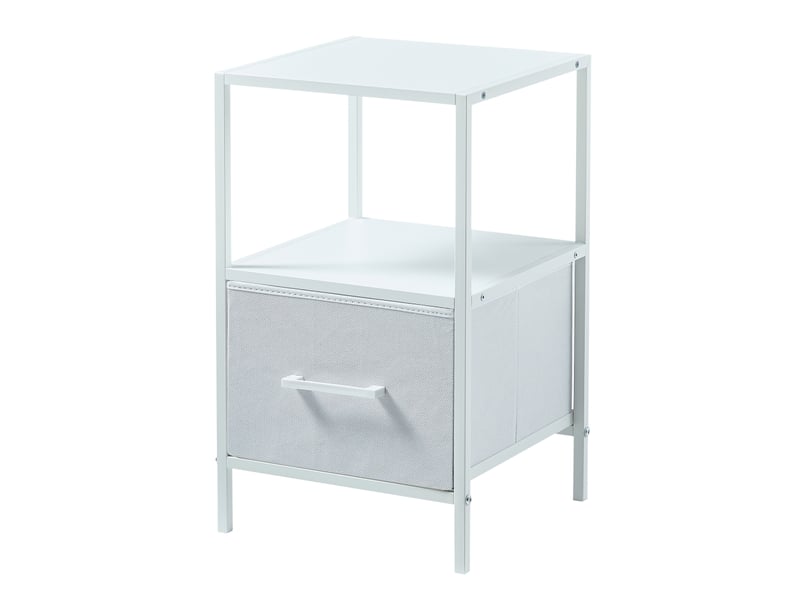  Casabel table de chevet blanche avec tiroir en tissu rigide, métal et bois, table d’appoint pour chambre ou canapé  - Conforama A