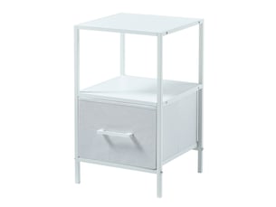 Casabel table de chevet blanche avec tiroir en tissu rigide, métal et bois, table d’appoint pour chambre ou canapé