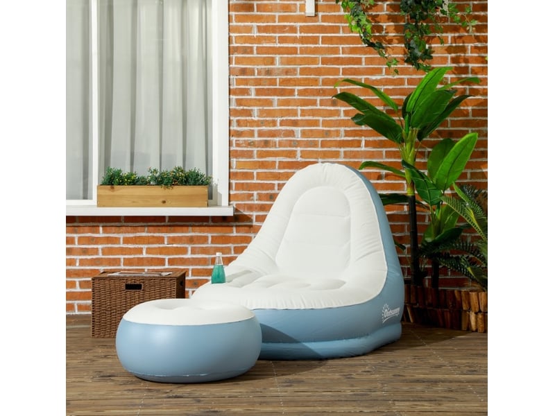  Fauteuil gonflable fixe 1 place avec repose-pieds et porte-gobelet, blanc, pour camping et maison  - Conforama B