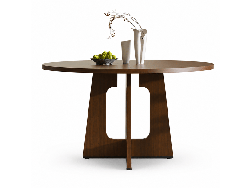 Table à manger ronde modulable ø120x76 cm pour 4 personnes, style mid-century, finition noyer pour cuisine salon, mdf, noyer Sol Morn - Conforama A