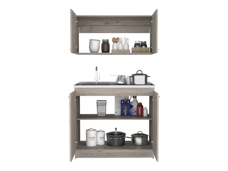  Ensemble de meubles de cuisine zurich avec 4 portes, gris cendré  - Conforama D