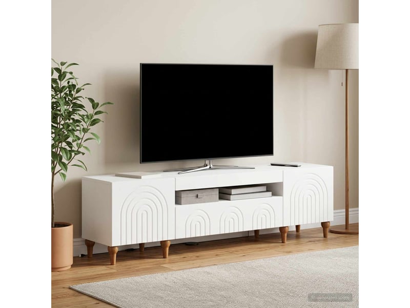 Meuble tv - banc tv - meuble de rangement led blanc bois d'ingénierie - Conforama B