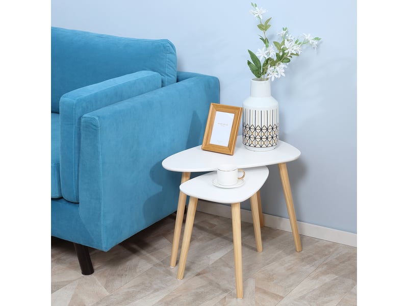  Lot de 2 tables basses gigognes design pieds scandinave en bois et plateau en bois, blanc  - Conforama A