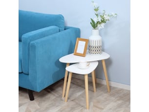 Lot de 2 tables basses gigognes design pieds scandinave en bois et plateau en bois, blanc