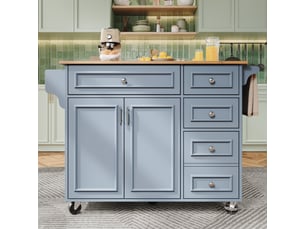 Desserte 2 portes 5 tiroirs coloris bleu mdf