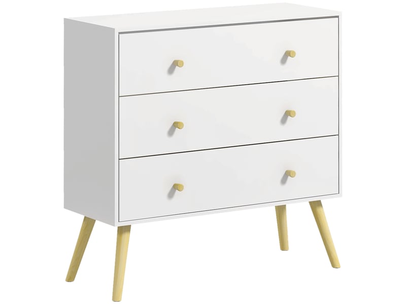  Commode 3 tiroirs avec poignées, en aggloméré et pin, pour salon et chambre, 80 x 30 x 80 cm, blanche  - Conforama A