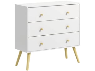 Commode 3 tiroirs avec poignées, en aggloméré et pin, pour salon et chambre, 80 x 30 x 80 cm, blanche