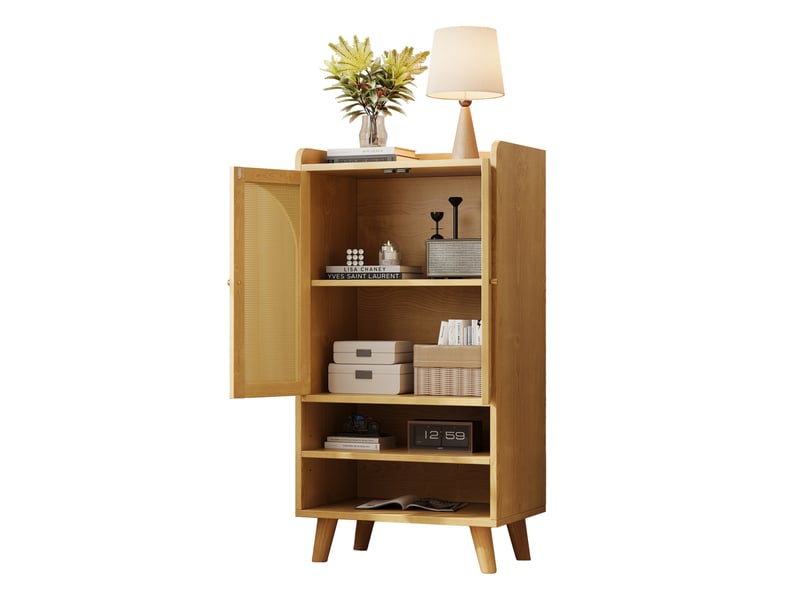  Buffet haut 60x40x121 cm 2 portes en rotin panneau de particules naturel  - Conforama A