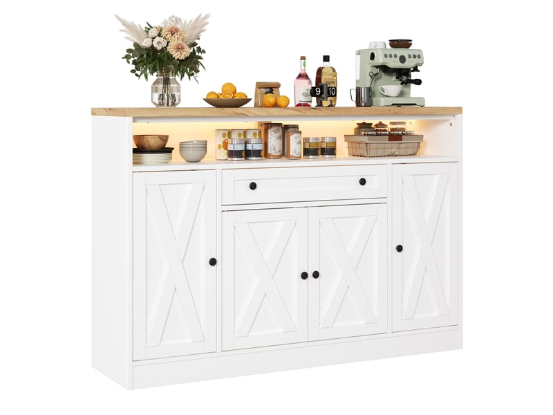 Buffet led avec tiroir, rangements de porte et 4 portes grange, 140 x 35 x 95 cm - Conforama D