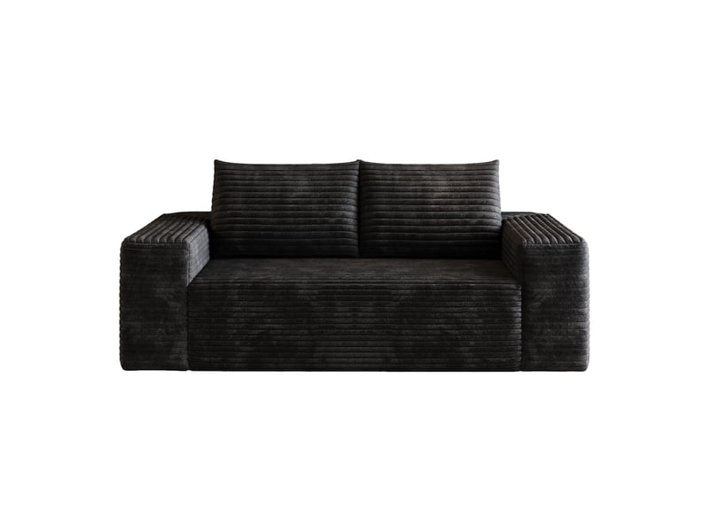 Canapé 3 places - 180x90x83cm - canapé droit en velours côtelé avec assise profonde & structure mousse - noir - Conforama A
