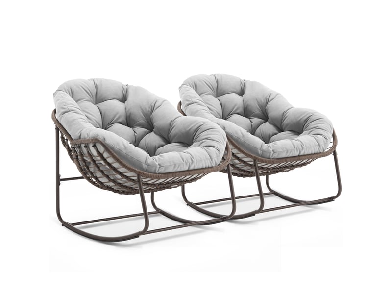  Cocon - lot de 2 fauteuils à bascule en rotin naturel – forme œuf et coussins gris clair – confortable pour salon, véranda ou chambre  - Conforama A