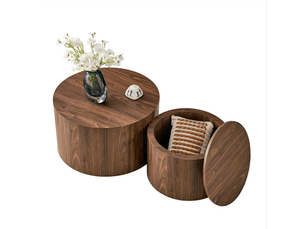 Tables basses gigognes rondes lot de 2 avec rangement et couvercle amovible, en mdf finition noyer, pour salon