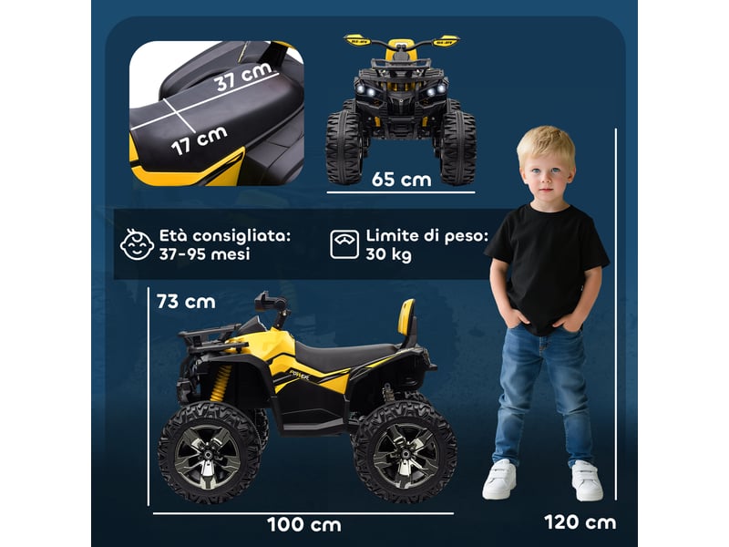 Quad électrique 12 v pour enfants avec phares et batterie rechargeable, 3-5 ans, 100 x 65 x 73 cm, jaune - Conforama E
